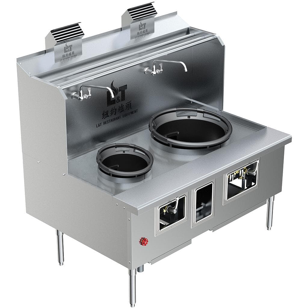 Custom Made Back Drainage Ductile Iron Wok Range 2 Burners