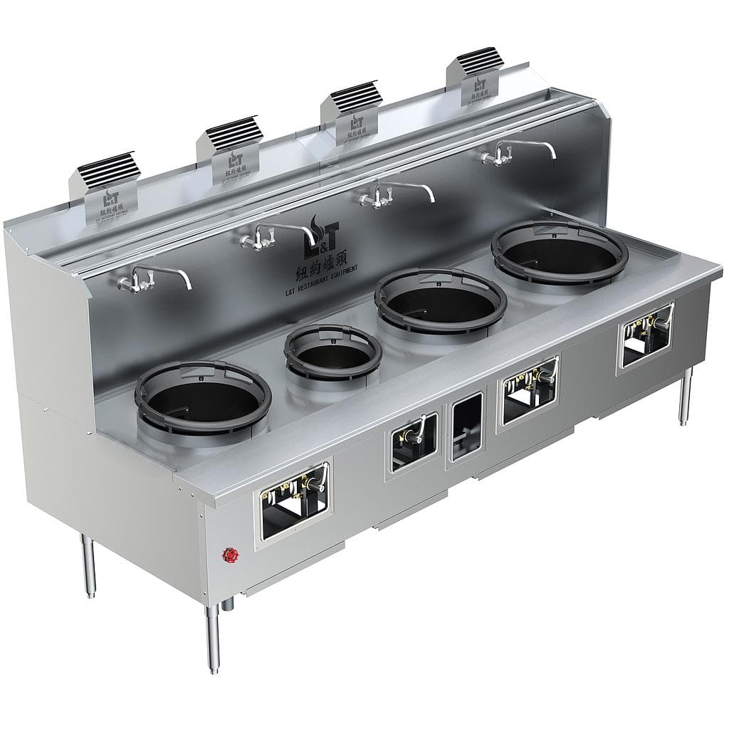Custom Made Back Drainage Ductile Iron Wok Range 4 Burners